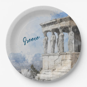 Athens Greece Watercolor Ruins Paper Plates 