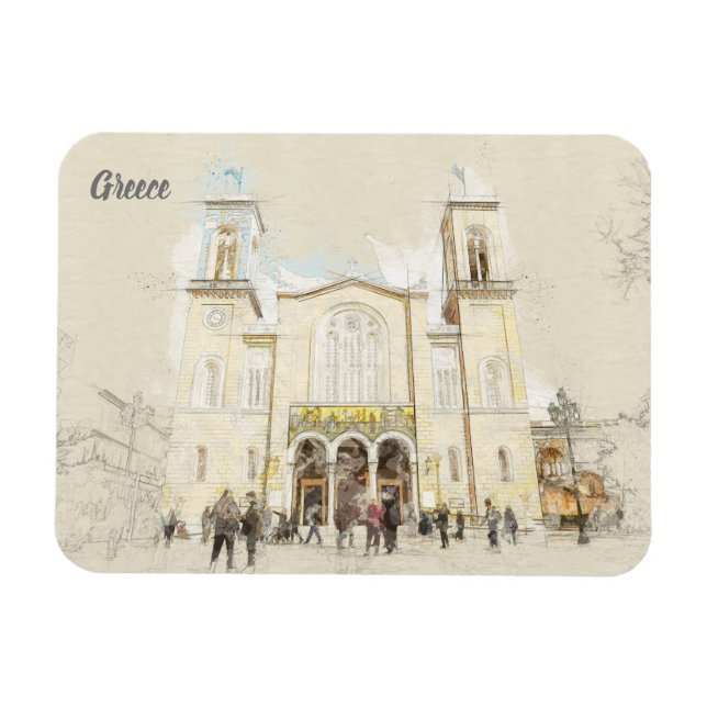 Athens Main Street Sketch – Greece Travel Souvenir Magnet (Horizontal)