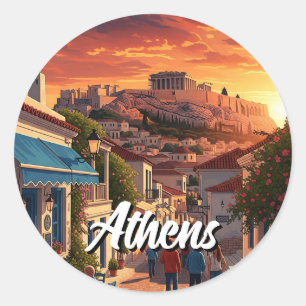 Athens Plaka Greece Travel Classic Round Sticker