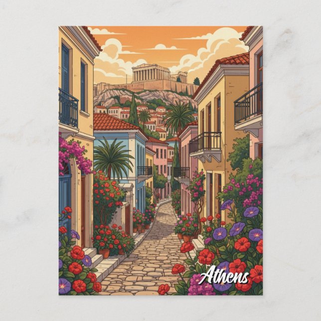 Athens Plaka Greece Travel Postcard (Front)