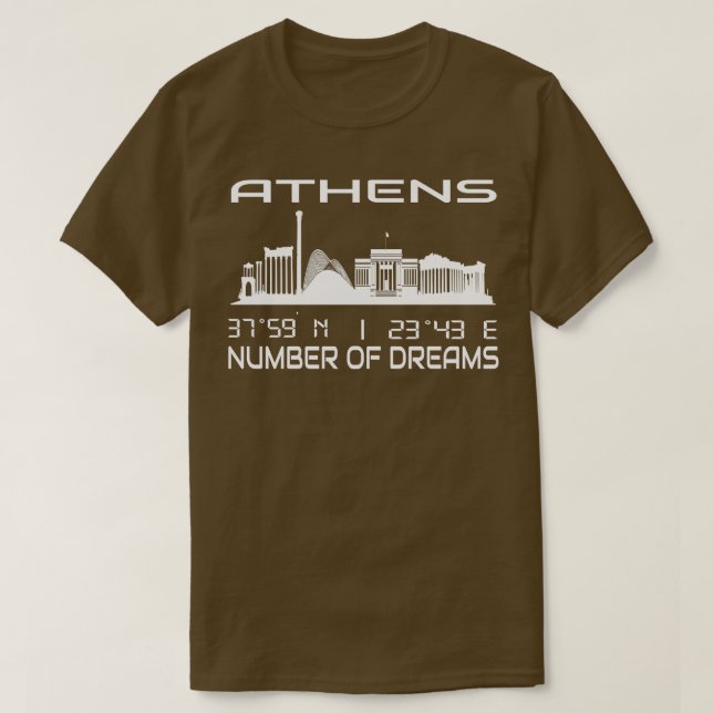 Athens Skyline GPS Coordinates Greece 2 T-Shirt (Design Front)
