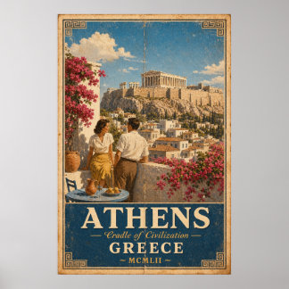 Athens Vintage Travel Poster Greece Acropolis Wall