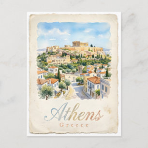 Athens watercolor city postcard