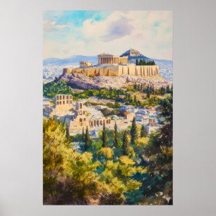 Athens Watercolor Poster National Park Vintage Ski