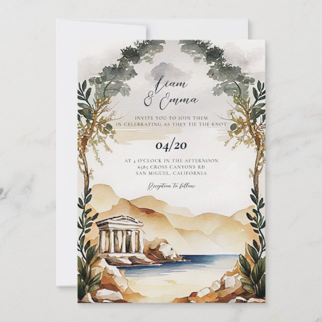 Athens Wedding Invitation| Greece skyline invite (Front)