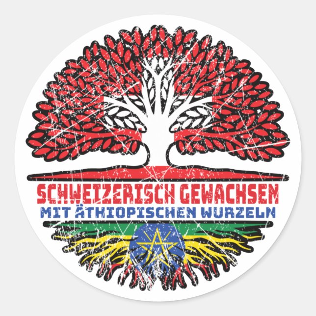 Äthiopien Äthiopisch Schweizer Schweiz Baum Wurzel Classic Round Sticker (Front)