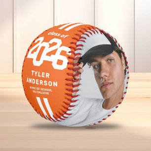 Athlete 2025 Orange Graduation Custom Photo Baseball