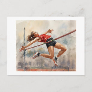 Athlete Clearing High Jump Bar, Postcard