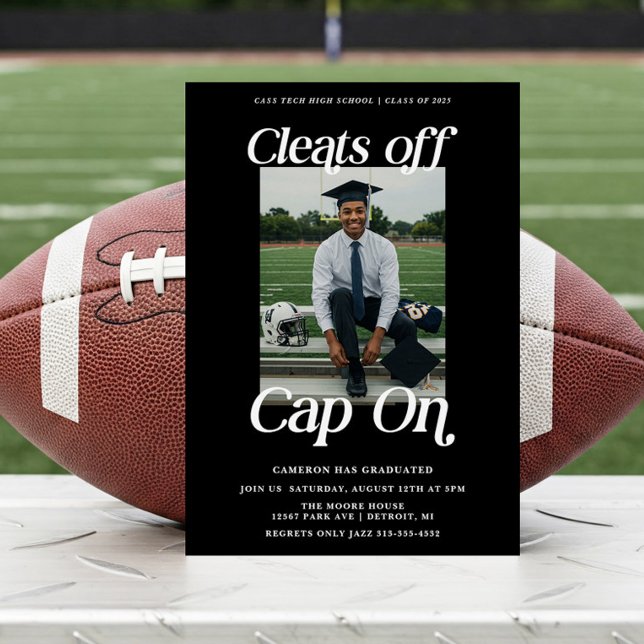 Athlete Graduation Cleats off Cap On Invitation (Athlete Graduation Invitation. Cleats off Cap on.)