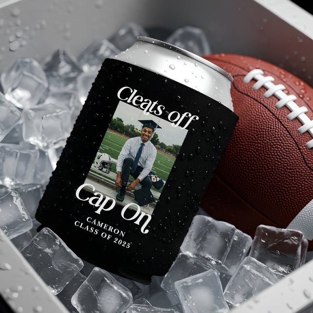 Athlete Graduation Favour Custom  Can Cooler (Cleats off Cap On Athlete Graduation Can Cover | Athlete Graduation Favors)