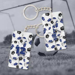 athlete name cluster of blue black soccer balls key ring