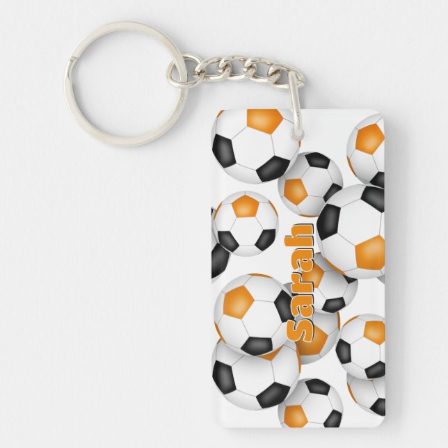 athlete name cluster of orange black soccer balls key ring (Front)