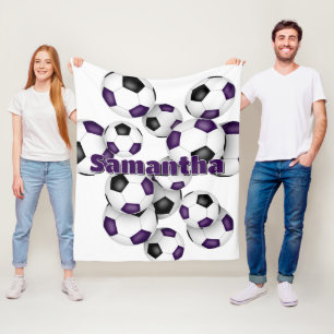 athlete name on purple black soccer balls fleece blanket
