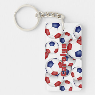 athlete name on red white blue soccer balls key ring