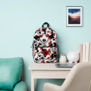 athlete team colours red black soccer balls printed backpack