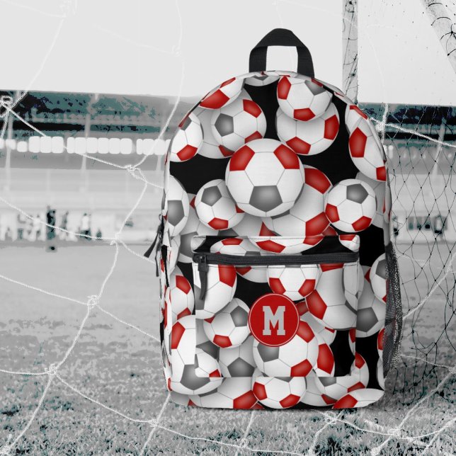 athlete team colours red grey soccer balls  printed backpack (Creator Uploaded)