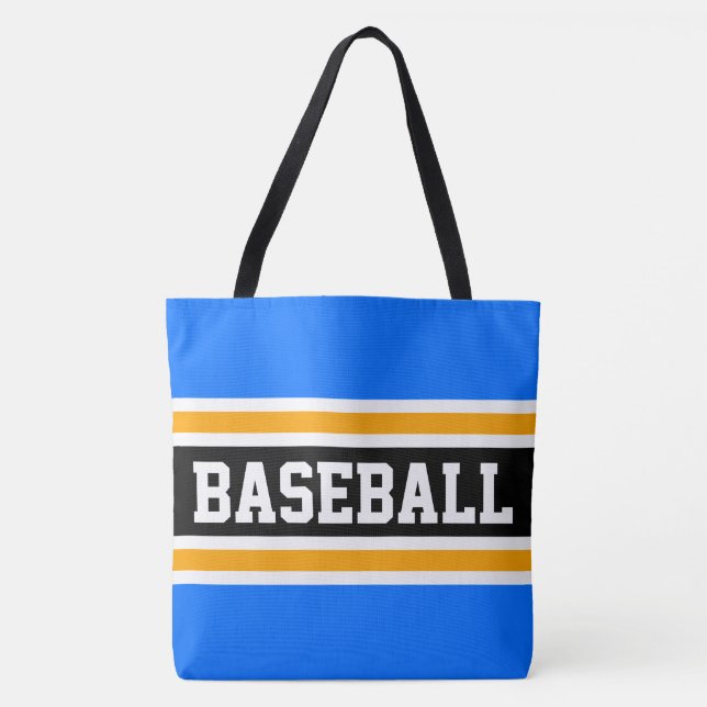 Athletic BASEBALL Bright Blue Black Orange Stripes Tote Bag (Front)