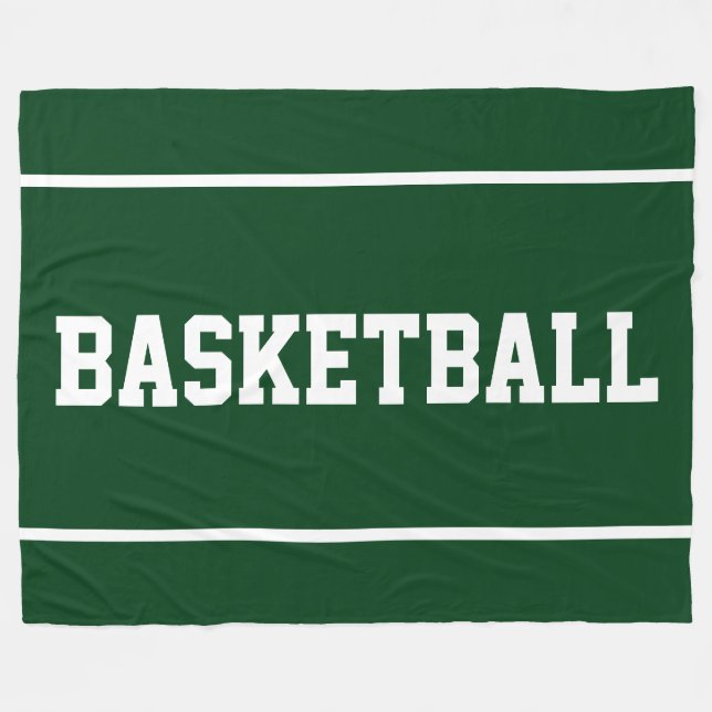 Athletic BASKETBALL Text Stripes On Deep Green Fleece Blanket (Front (Horizontal))
