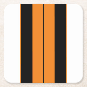 Athletic Black White Bright Orange Racing Stripes Square Paper Coaster