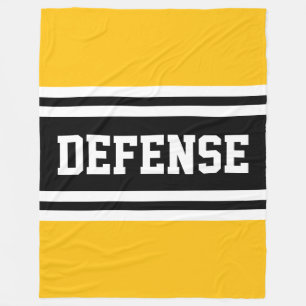 Athletic Black Yellow White DEFENSE Racing Stripes Fleece Blanket
