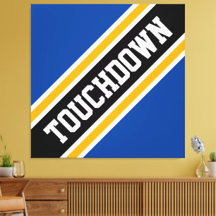 Athletic Blue Yellow Black TOUCHDOWN Stripes Canvas Print