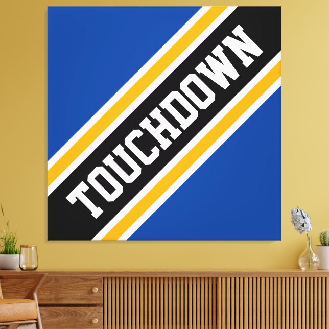 Athletic Blue Yellow Black TOUCHDOWN Stripes Canvas Print (Insitu(LivingRoom))
