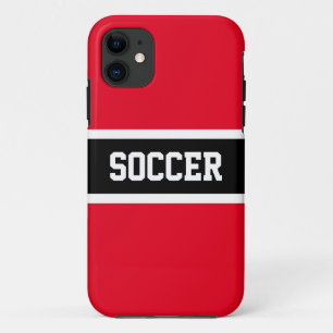Athletic Bold Black White Red Stripes "SOCCER"  Case-Mate iPhone Case