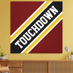Athletic Bold Red Yellow Black TOUCHDOWN Stripes Canvas Print