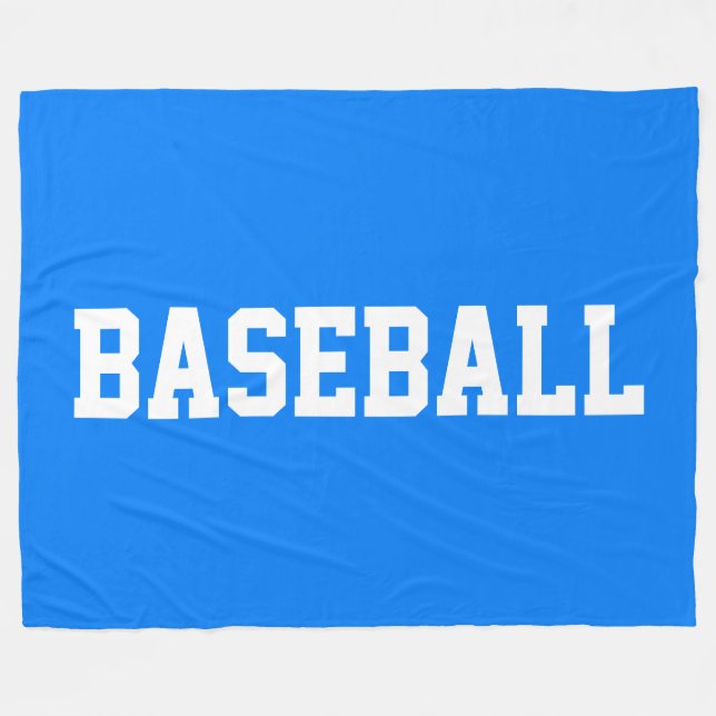 Athletic Bold White BASEBALL Text On Bright Blue Fleece Blanket (Front (Horizontal))