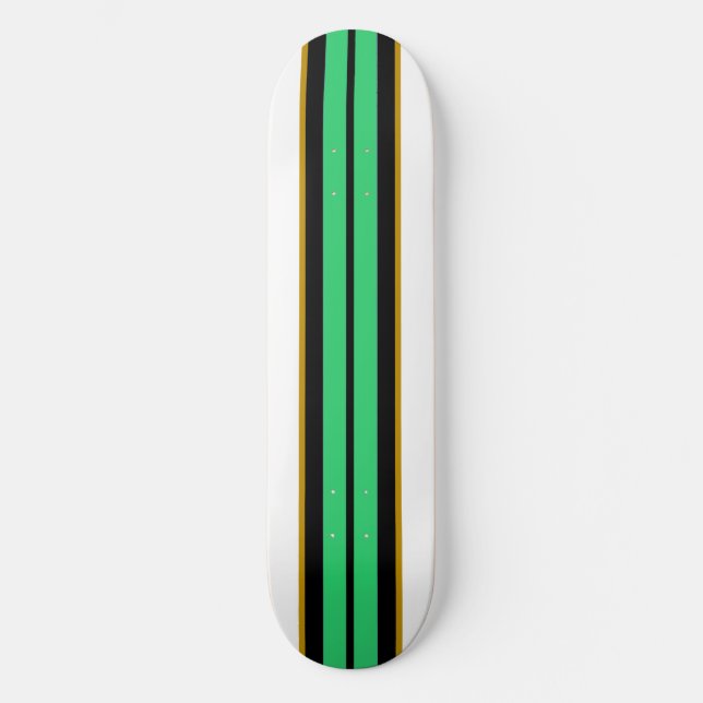 Athletic Bright Green Black White Racing Stripes Skateboard (Front)