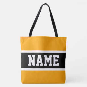 Athletic Bright Yellow Orange Black White Stripes Tote Bag