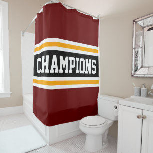Athletic CHAMPIONS Bold Red Black Racing Stripes Shower Curtain