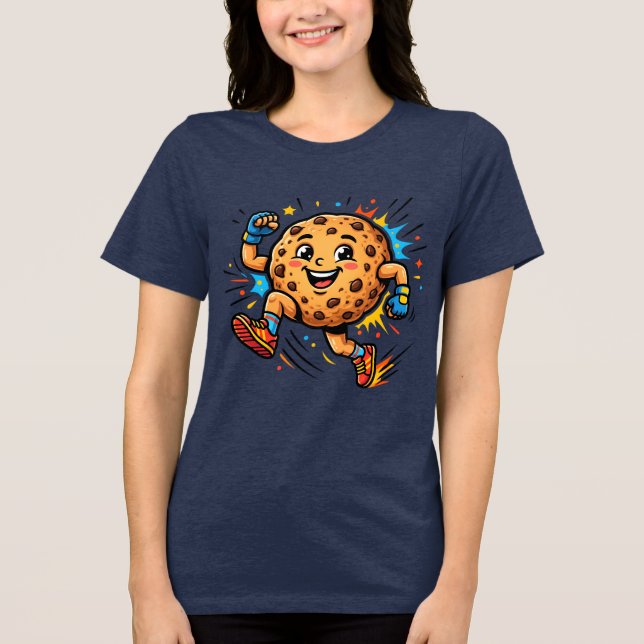 Athletic Chocolate Chip Cookie Running Cartoon Mas Tri-Blend Shirt (Front)