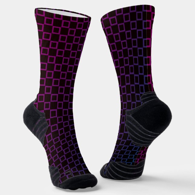 Athletic Crew Sock Black Purple Classic Design (Angled)