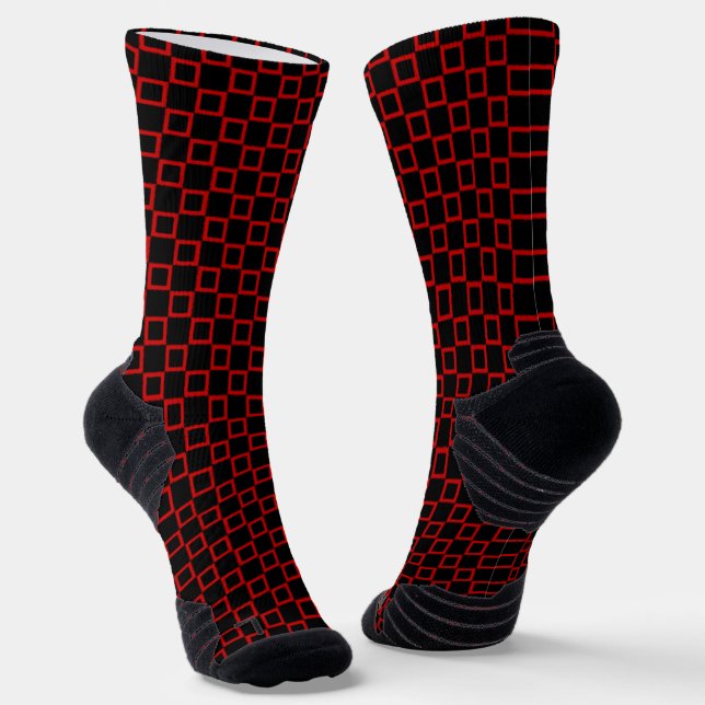 Athletic Crew Sock with Black Red Classic Design (Angled)