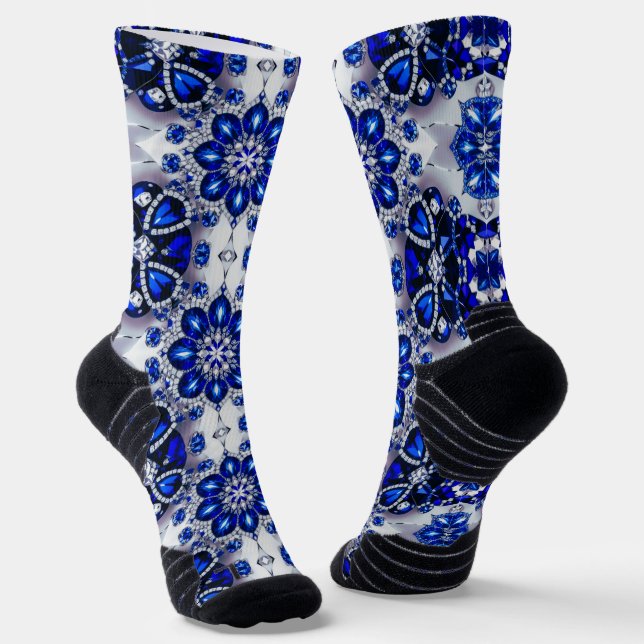 Athletic Crew Sock with Blue White Colours (Angled)