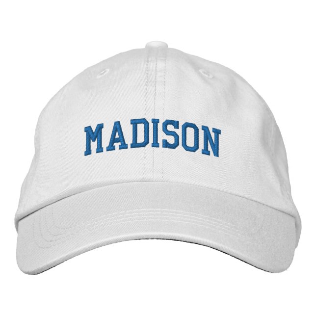 Athletic Custom name text blue white Embroidered Hat (Front)