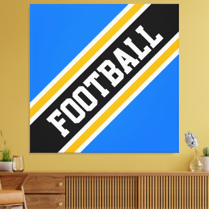 Athletic Fun Bright Blue Black FOOTBALL Stripes Canvas Print