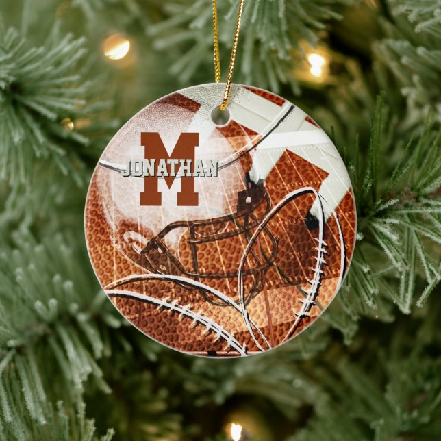athletic gifts varsity letter monogram football ceramic tree decoration (Tree)
