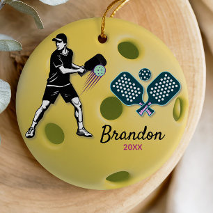 Athletic Green Retro Pickleball Player Ceramic Tree Decoration