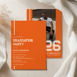 Athletic Photo Graduation Party Orange Invitation