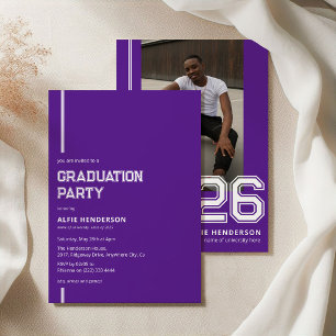 Athletic Photo Graduation Party Purple Invitation