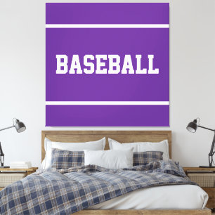 Athletic Royal Purple White BASEBALL Text Stripes Canvas Print