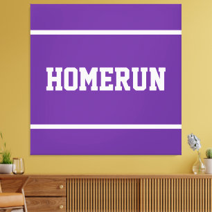 Athletic Royal Purple White HOMERUN Text Stripes Canvas Print