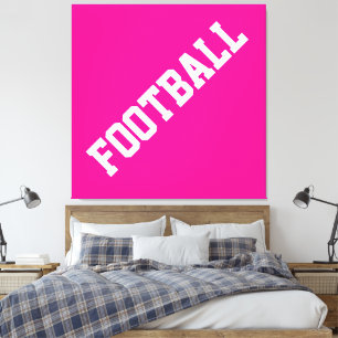 Athletic Slant White FOOTBALL Text On Bright Pink Canvas Print