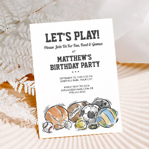 Athletic Sports Balls Birthday Celebration Invitation