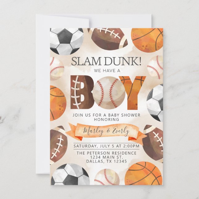 Athletic Sports Balls Boy Baby Shower Invitation (Front)
