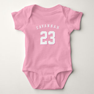 Athletic sports white pink custom name number cute baby bodysuit