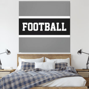 Athletic Sporty Black White Grey FOOTBALL Stripes Canvas Print