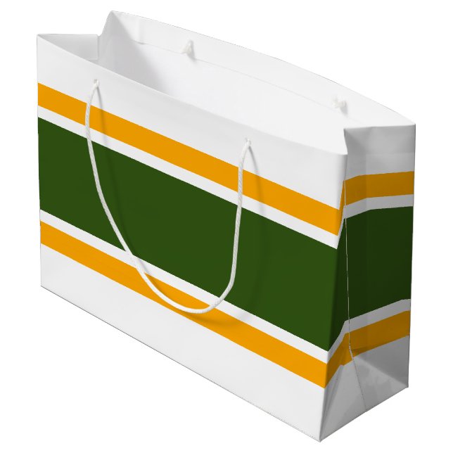 Athletic Sporty Bold Green Yellow Stripes On White Large Gift Bag (Back Angled)